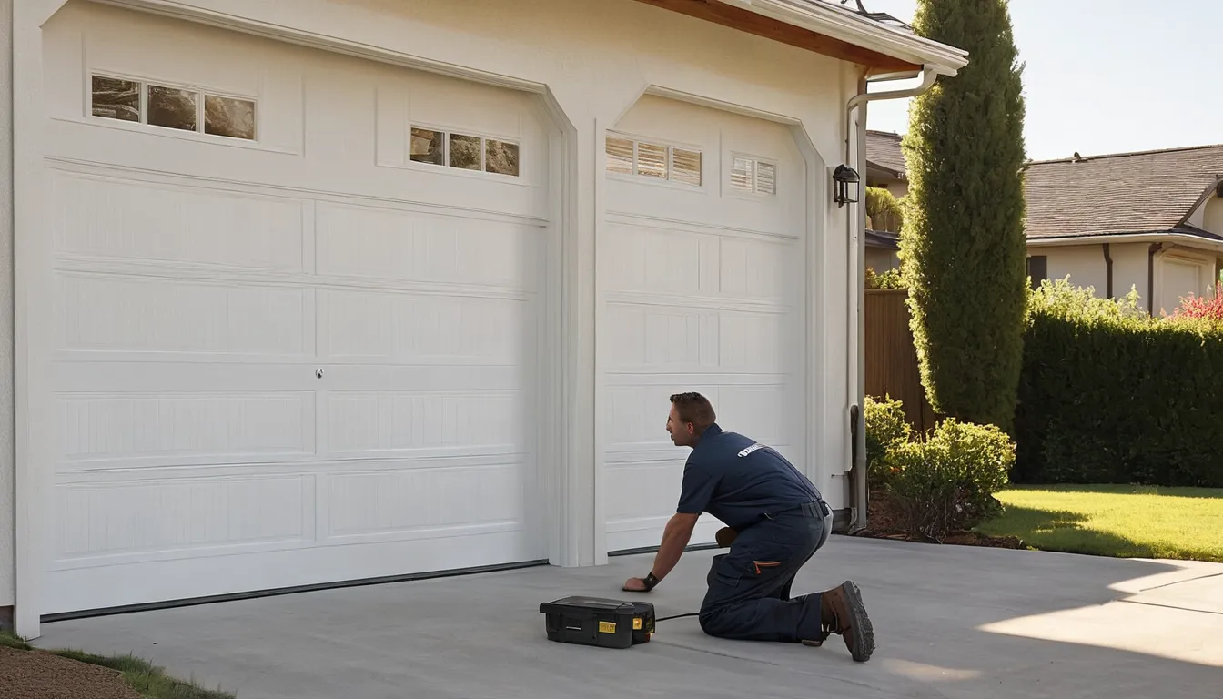 A friendly local garage door provider checking the track on a residential garage door in Golden